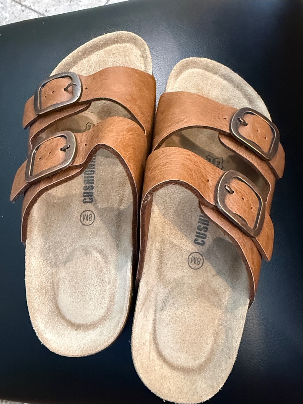 Cushionaire leather Double-Buckle Slide Sandals - Picture 2 of 10